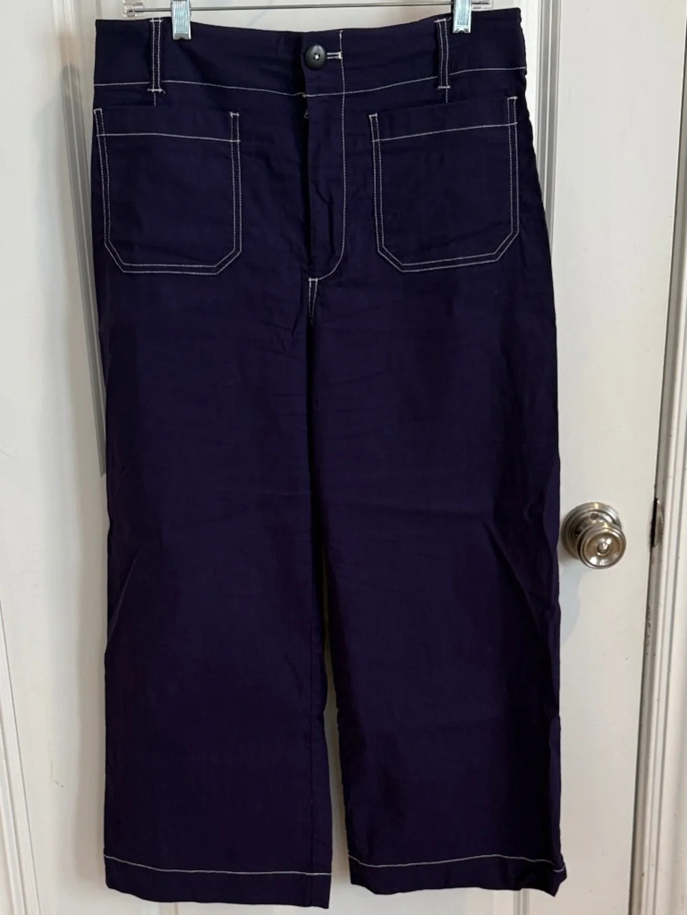 The Colette Crop Wide-Leg Pants by Maeve-Contrast-Stitch Edition, Size 31, Blue - Picture 2 of 9